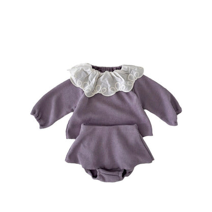 Baby Girl Laces Round Collars Long Sleeves Two Pieces Sets-5