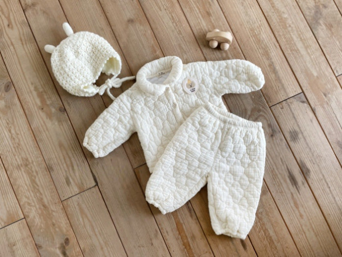 Baby Bear Patched Pattern Quilted Warm Lapel Cute Sets-1