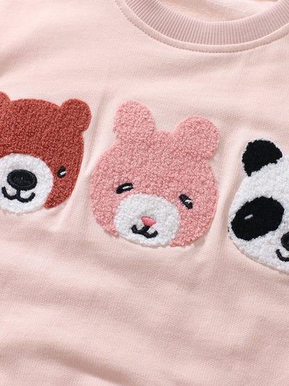 Spring Baby Kids Girls Animals Embroidery Long Sleeves Pullover And Polka Dots Pants  Clothing Set-2