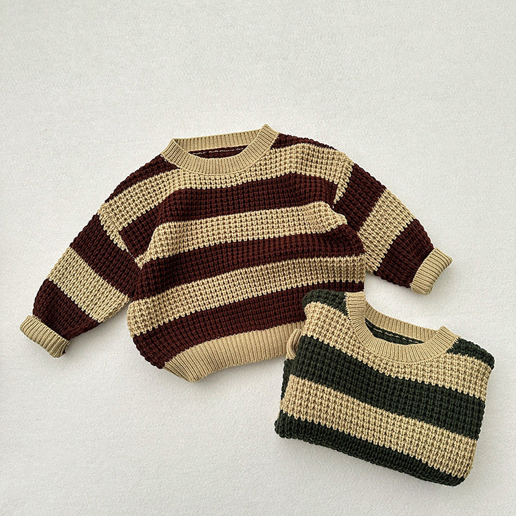 Baby Unisex Kids Vintage Striped Crew Neck Long Sleeve Pullover Sweater-2