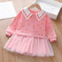 Baby Girl Fruit Pattern College Style Lapel Design Mesh Patchwork Dress-1