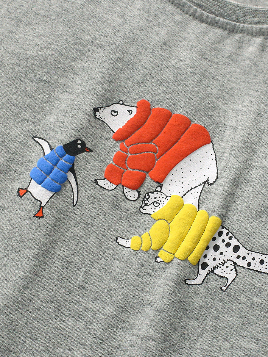 Unisex Kids’ Polar Animals Cartoon Print T-Shirt In European And American Style For Summer-3