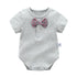 Baby Boy And Girl Solid Color Bow Tie Design Short Sleeve Buttoned Onesies-2