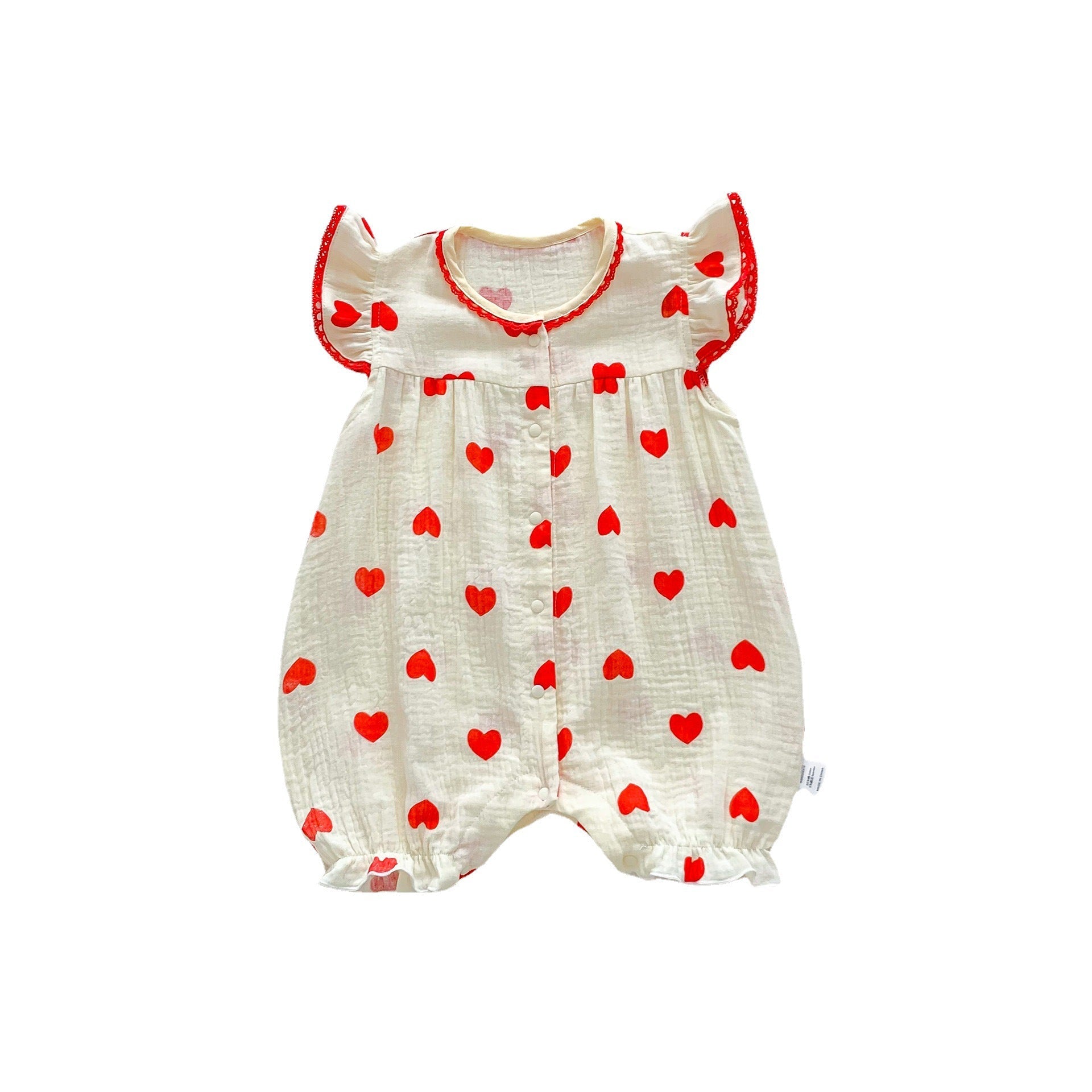 Best Selling Summer Baby Kids Girls Red Heart Pattern Fly Sleeves Romper-2