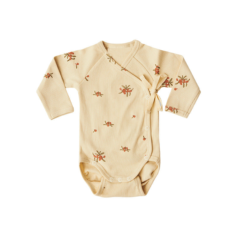 Baby Boy And Girl Flower Pattern Side Belted Design Soft Cotton Onesies-1