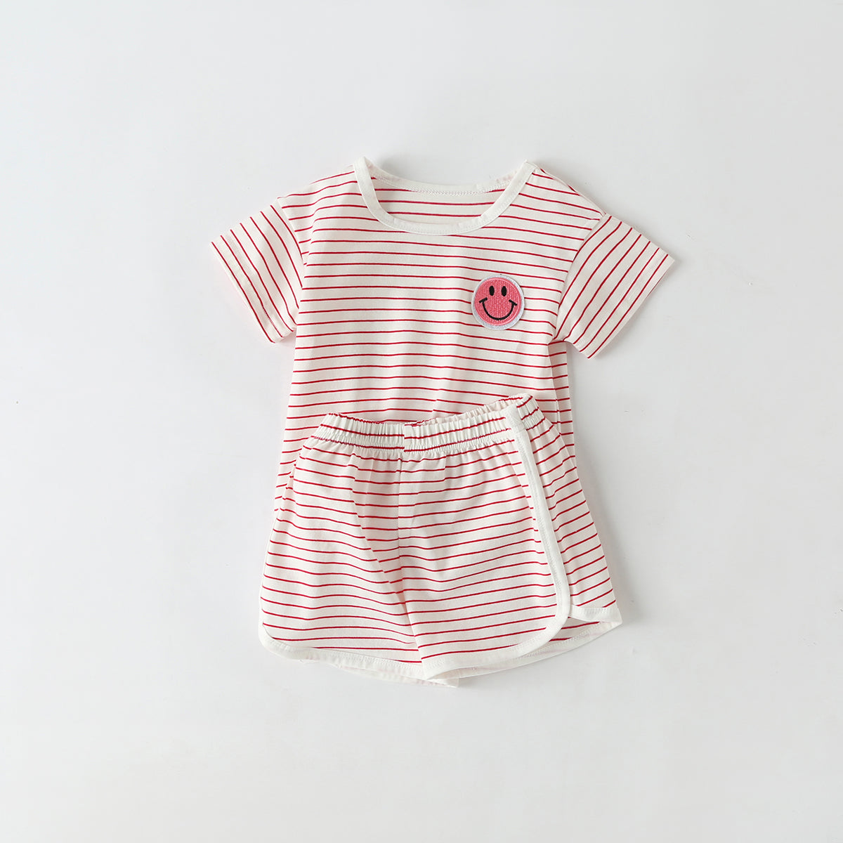 Baby Smiley Patched Pattern Striped Graphic Tee Combo Shorts Sets-2