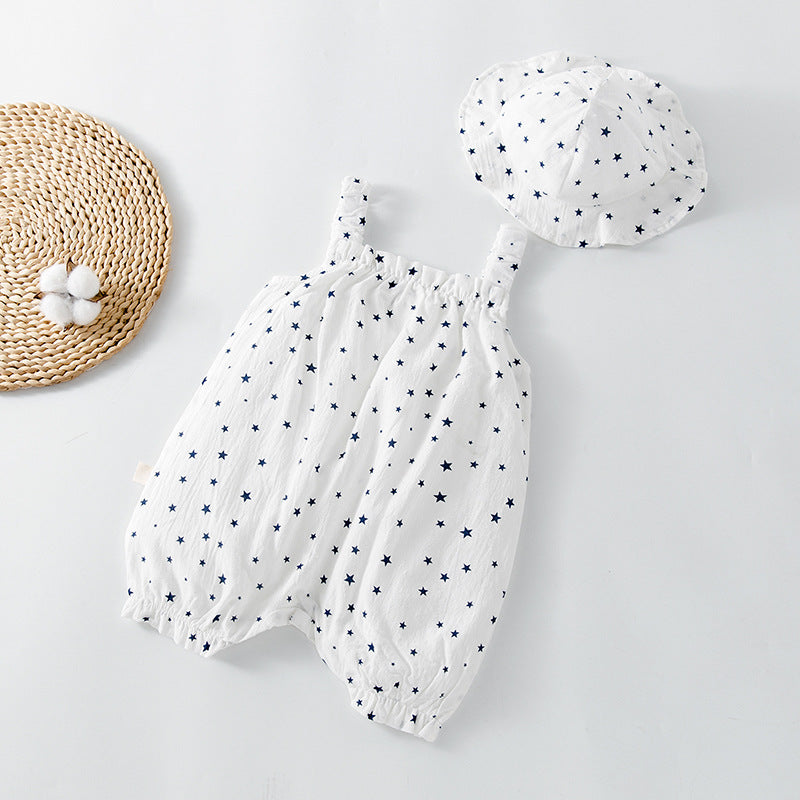 Baby Printed Pattern Sleeveless Rompers With Hat In Summer-2