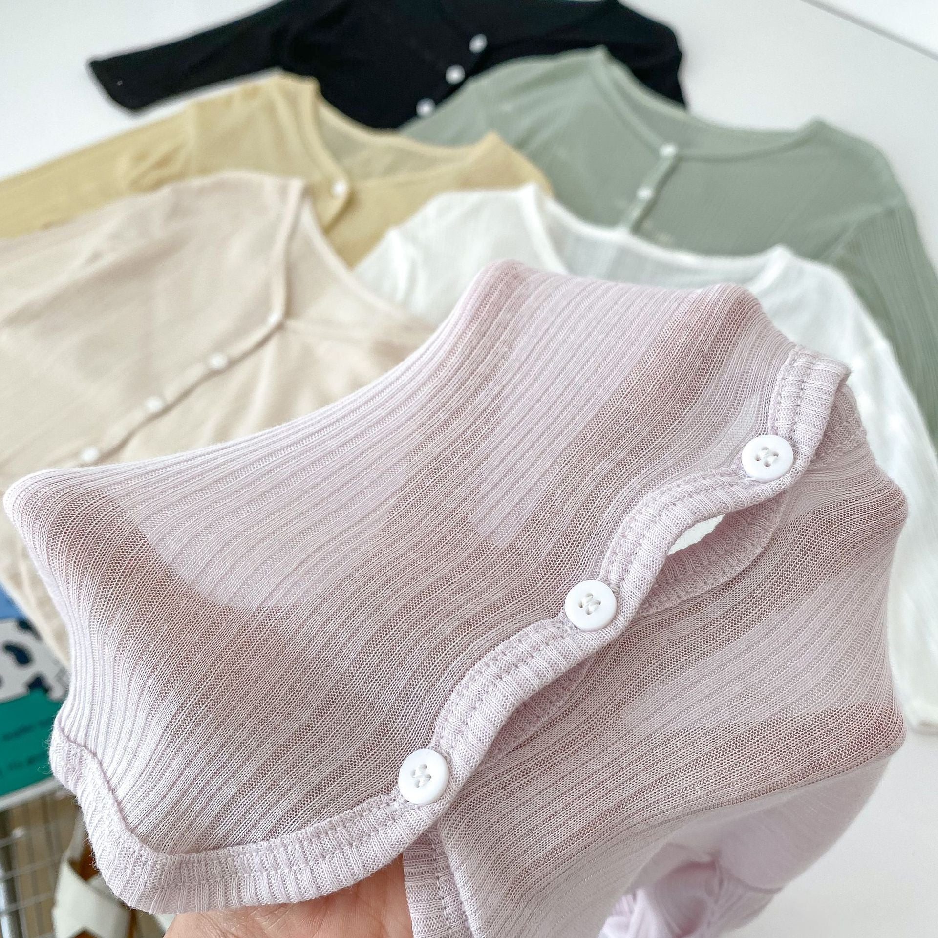 Summer New Arrival Baby Kids Girls Breathable Thin V Neck Long Sleeves Single Breasted Shirt-8