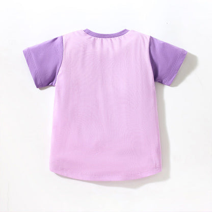 Cute Knit Round Neck Starry Unicorn Cartoon Girls’ T-Shirt In European And American Style For Summer-1