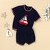 Baby Boy Embroidered Graphic Striped Neck & Sleeve Design Tee Combo Shorts Sailor Style Sets-1