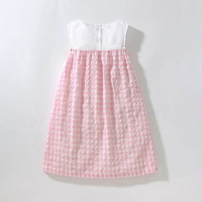 Summer Baby Girls Sleeveless Plaid Patchwork Geese Pattern Dress-1