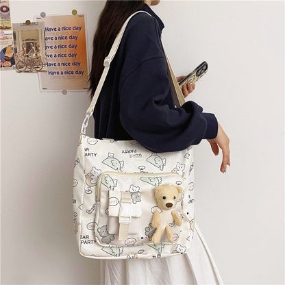 Children Lightweight Portable Cute Teddy Design Canvas Shoulder Bag-7