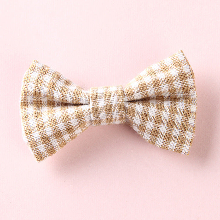 Girls Plaid Pattern Bow Tie Hair Fabric Clips Handmade Accessory-2