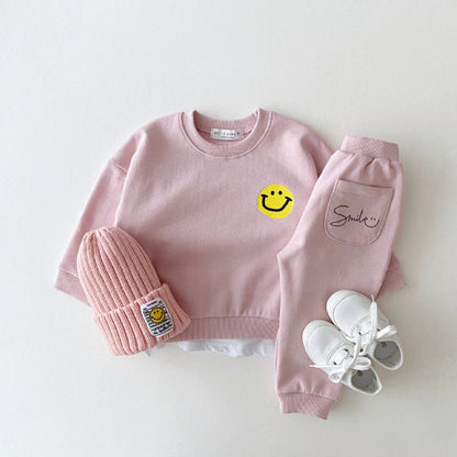 Baby Girls Smile Face With Letter Smile Top Combo Long Pants In Spring Autumn-2