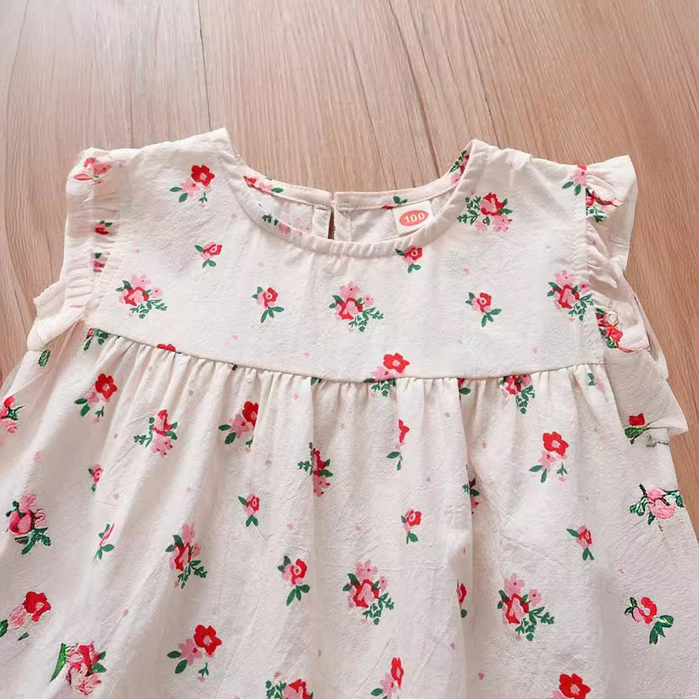 Summer Baby Kids Girls Fly Sleeves Floral Print Sweet Princess Dress-2