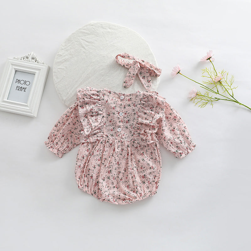 Baby Girl Ditsy Flower Pattern Long Sleeve Cute Bodysuit-2