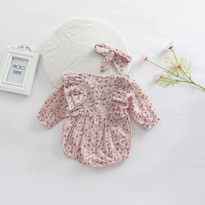 Baby Girl Ditsy Flower Pattern Long Sleeve Cute Bodysuit-2