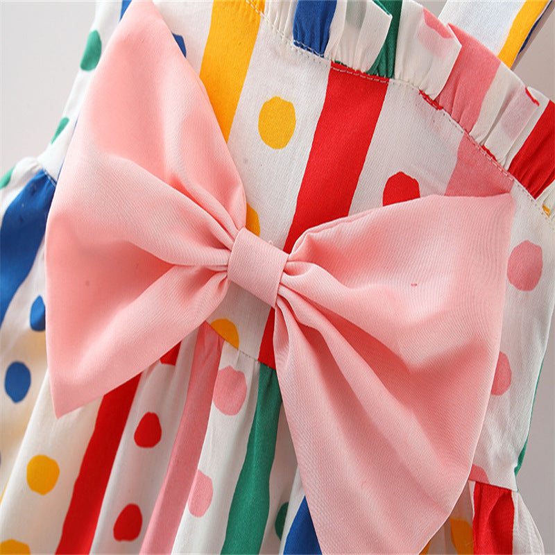 Baby Girl Colorful Dot Pattern Big Bow Tie Design Sling Dress-2