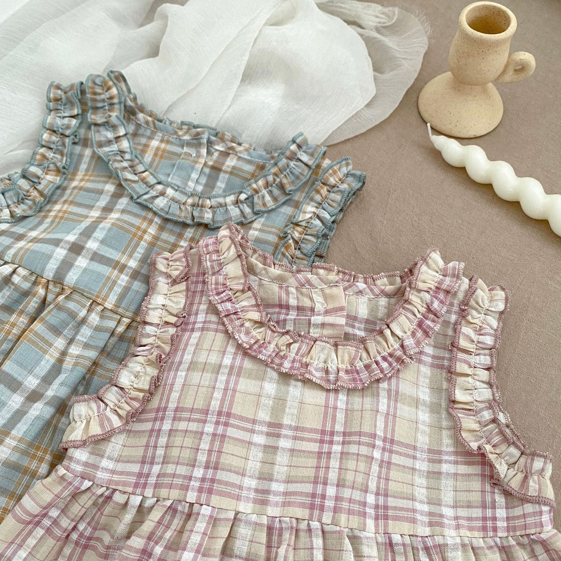 Summer Baby Kids Girls Plaid Sleeveless Vest And Shorts Casual Clothing Set-1