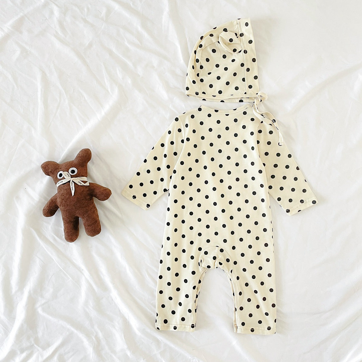 Baby Dot And Bear Pattern Long Sleeve Soft Cotton Jumpsuit-1