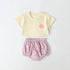 Baby Smiley Print Pattern Solid Tee Combo Plaid Pattern Triangle Shorts Sets-2