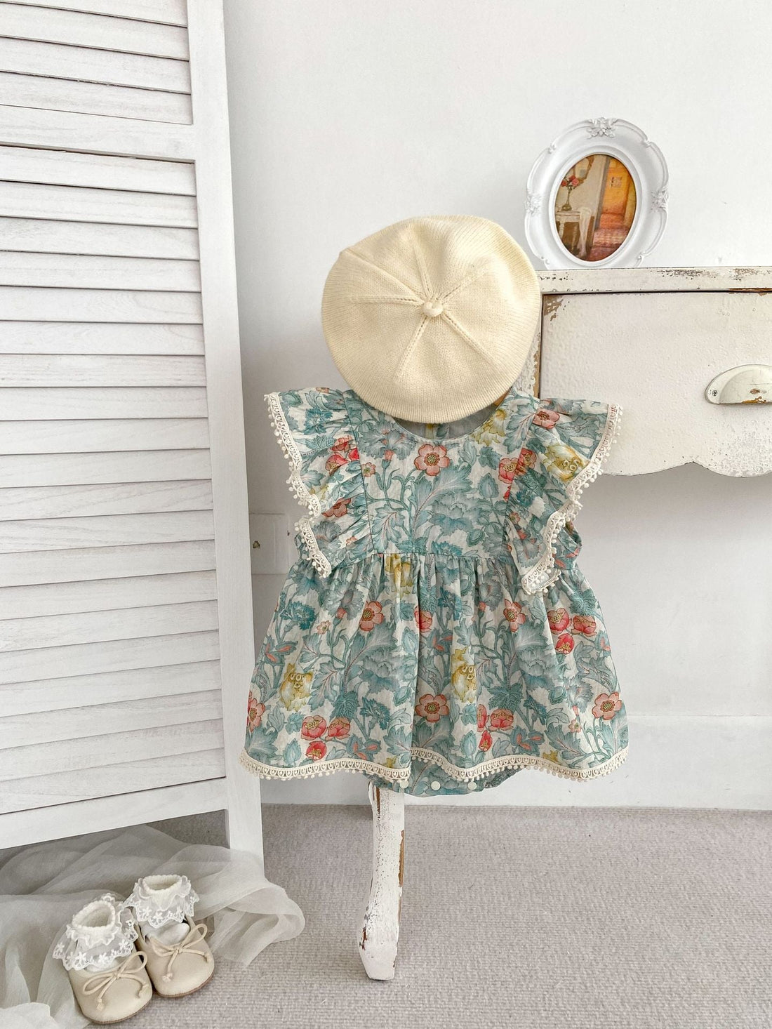 New Arrival Summer Baby Girls Flowers Print Fly Sleeves Onesies Dress-1