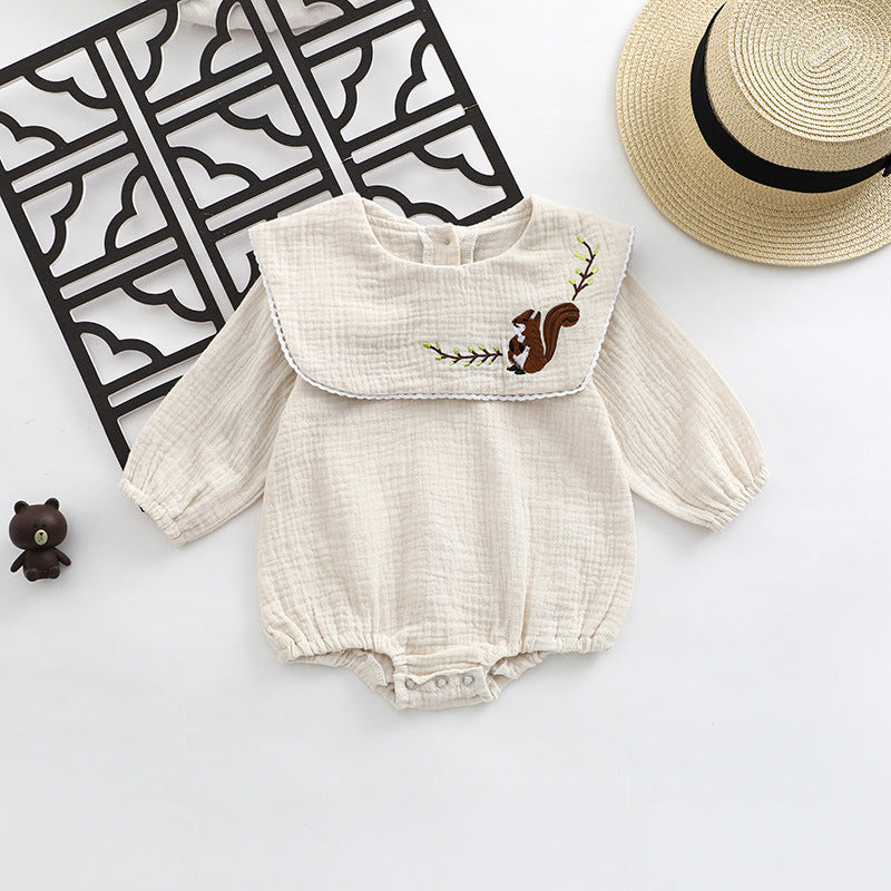 Baby Girl 1pcs Animal Embroidered Pattern Lapel Design Onesies-1