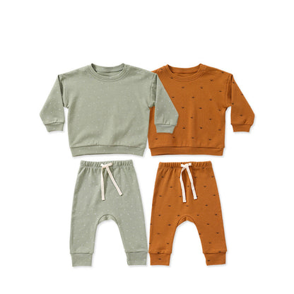 Baby Boy And Girl Print Pattern Cotton Hoodie Combo Trousers Sets-2