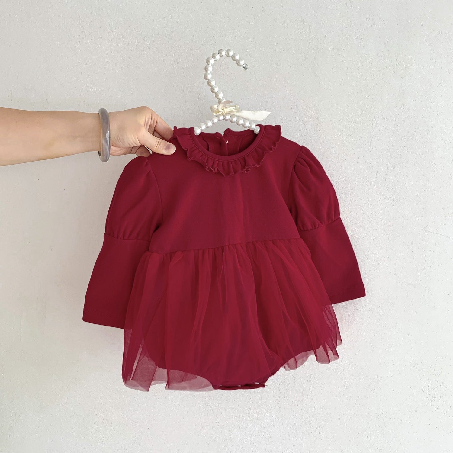 Birthday Red Mesh Patched Onesies Dress-2