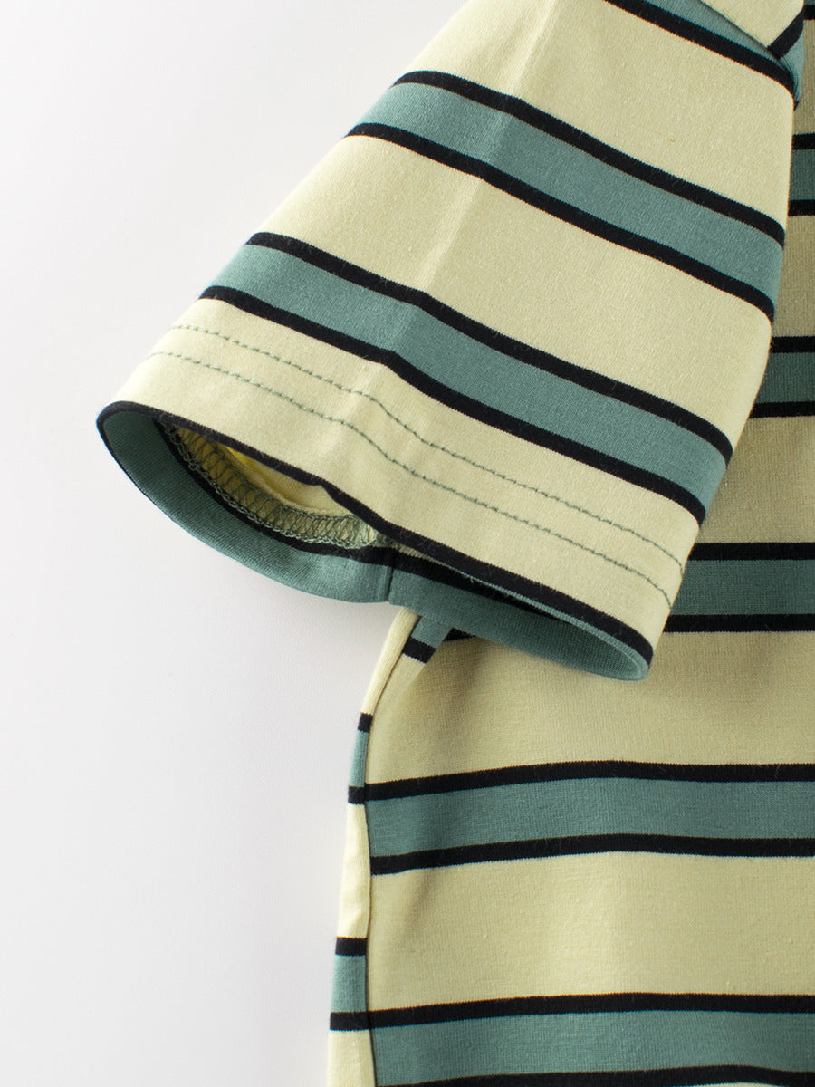 Boys’ Striped Pattern Casual T-Shirt In European And American Style-4