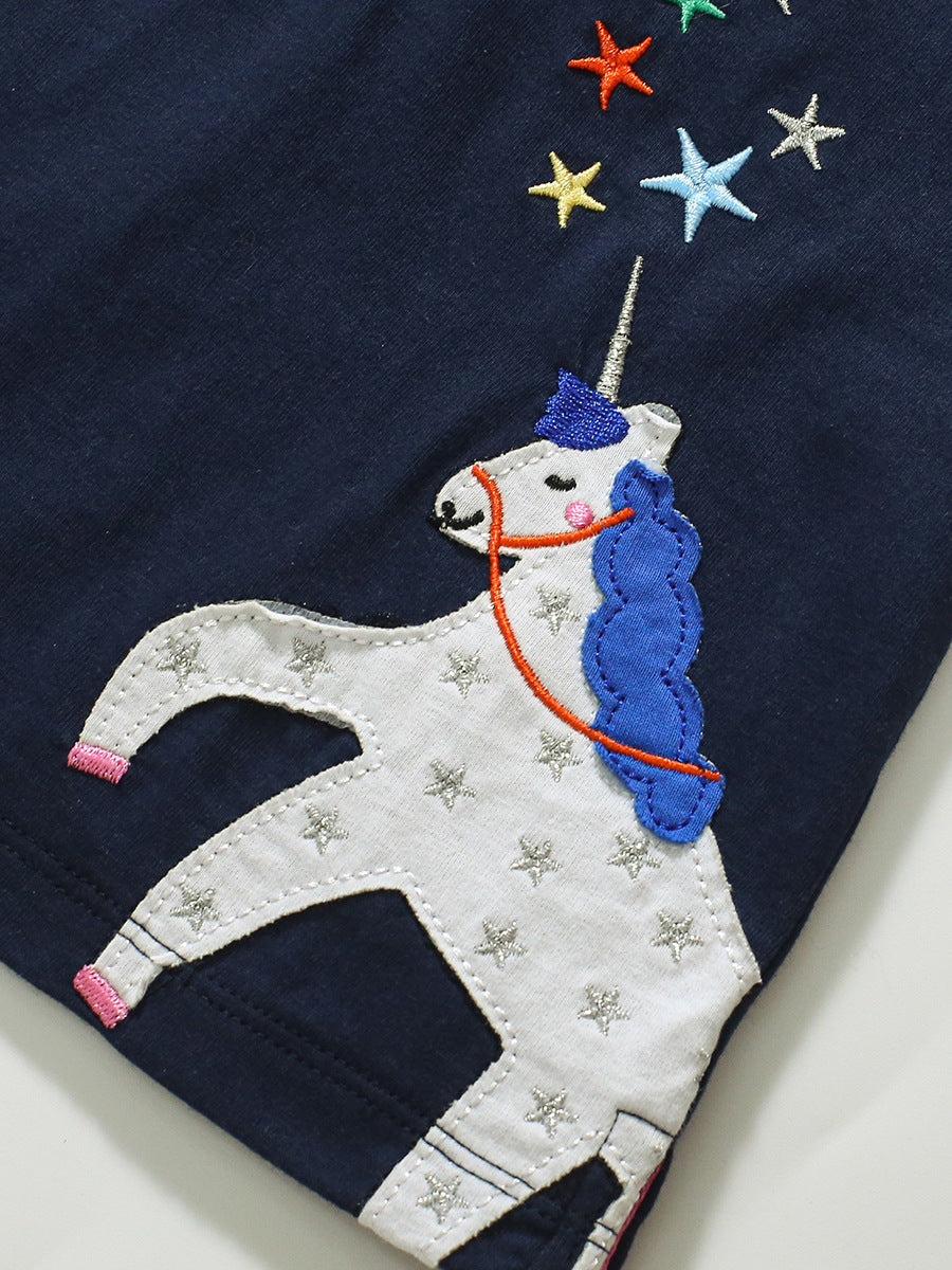 Baby Kids Girls Cartoon Unicorn Pattern Short Sleeves Polo Shirt-3