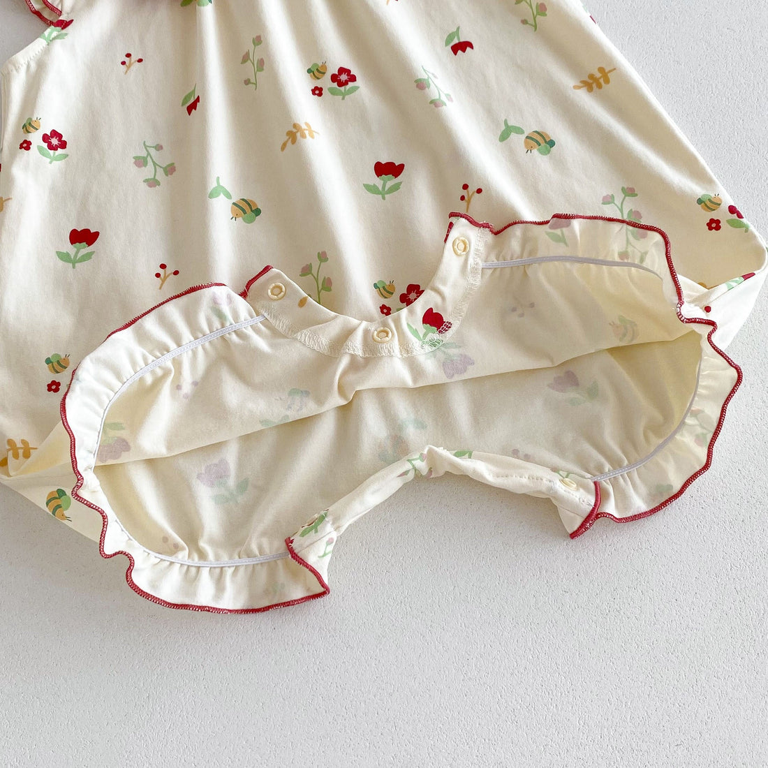 Hot Selling Summer Baby Kids Girls Floral Pattern Sleeveless Red Collar Romper-1