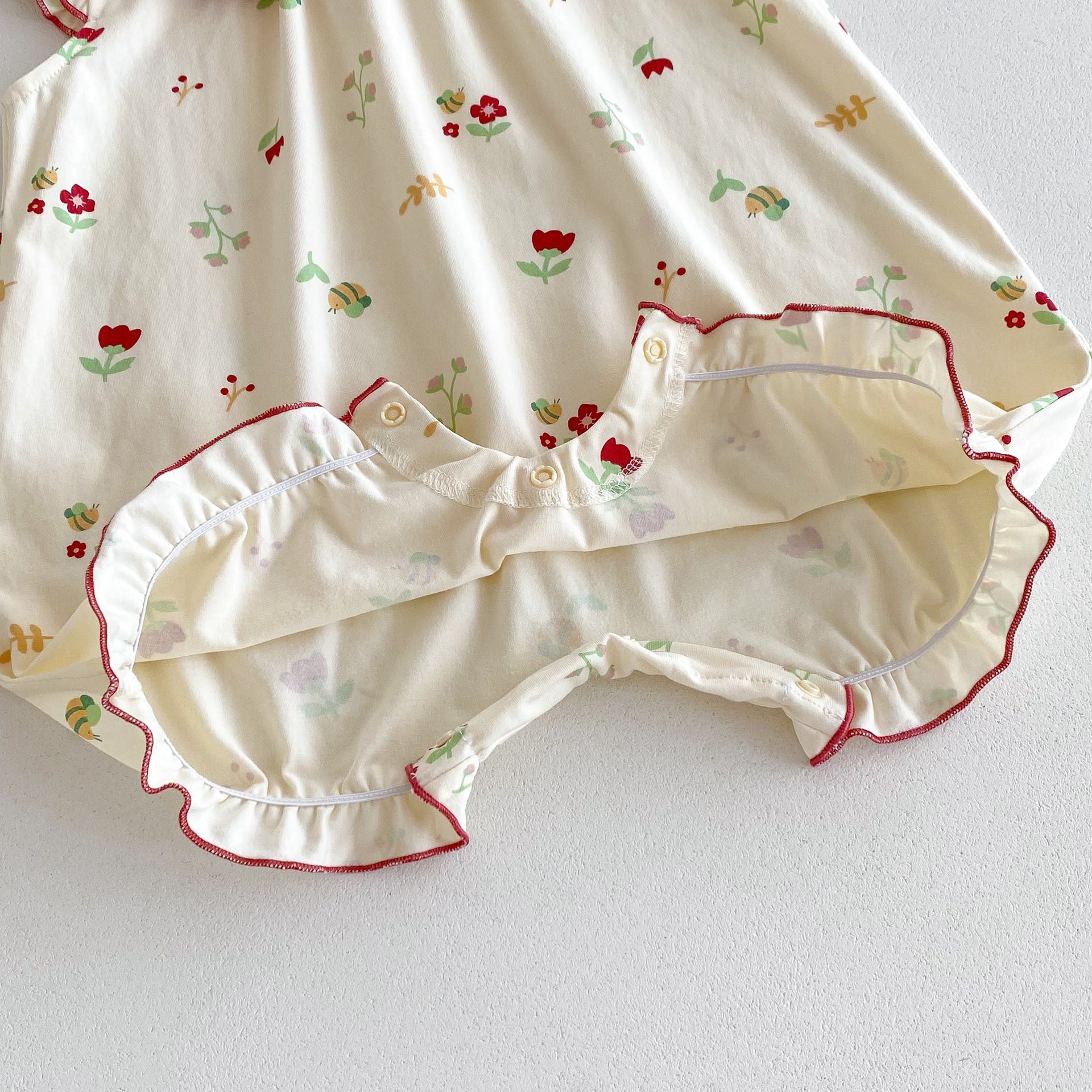 Hot Selling Summer Baby Kids Girls Floral Pattern Sleeveless Red Collar Romper-1
