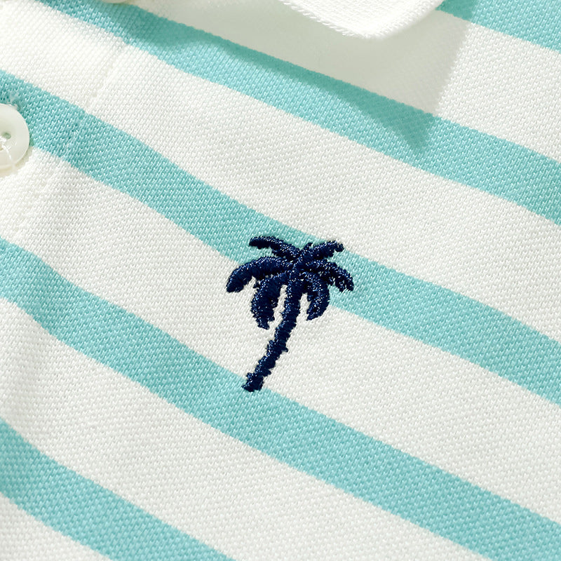 Baby Kids Light Blue Striped Short Sleeves Polo Shirt-1