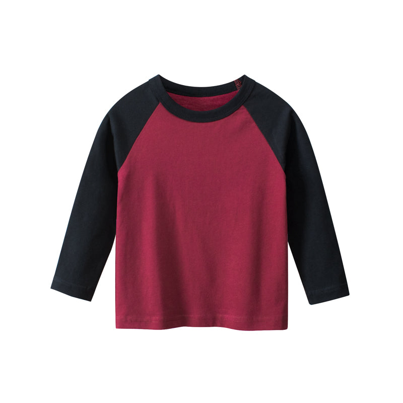 Boys Multi Colors Contrast Round Collar Long Sleeve T-Shirt-1