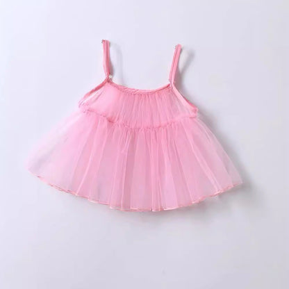 Summer Kids Girls Short Sleeves Heart Print Sweet Mesh Princess Dress-1