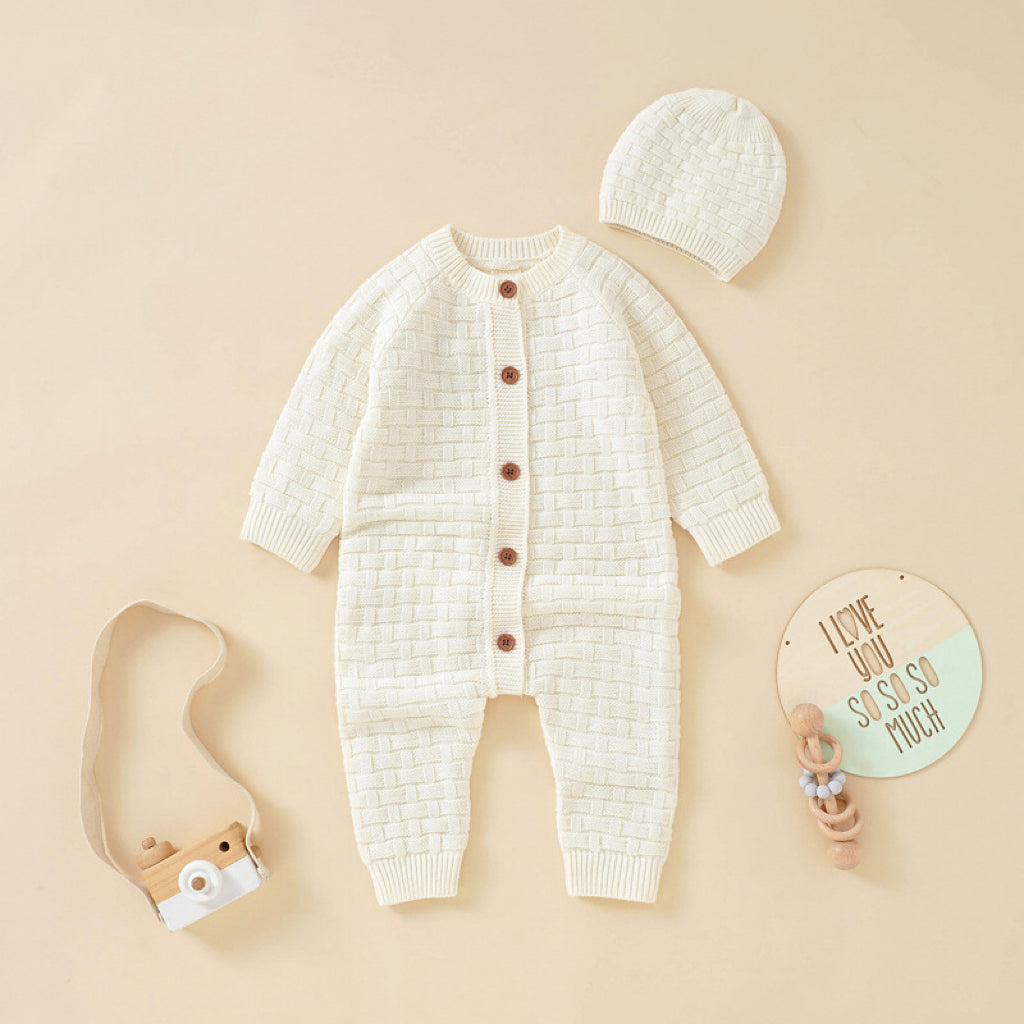 Baby Solid Color Full Button Design Knit Hot Selling Rompers-1