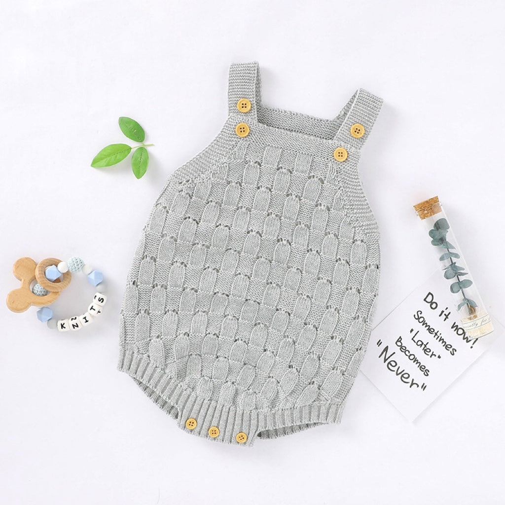 Baby Solid Color Crochet Knitted Pattern Sling Onesies Bodysuit-2