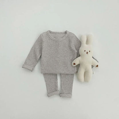 Baby Solid Color Soft Cotton Pajamas Home Clothes Sets-2