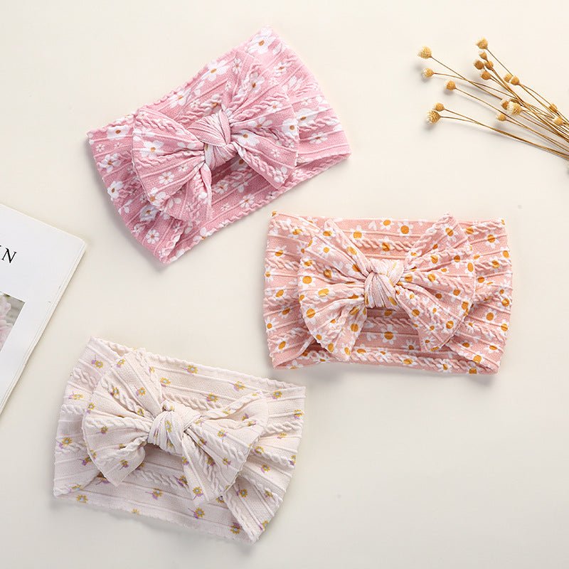 Baby Floral Print Soft Big Bow Headband-1