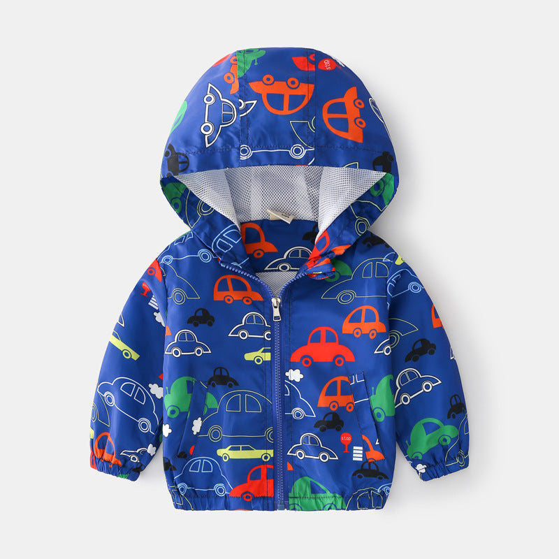 Baby Boy Cartoon Pattern Zipper Front Design Mesh Cloth Jacket Coat-1