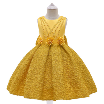 Baby Girl Flower Patched Design Solid Color Sleeveless Princess Formal Dress-4