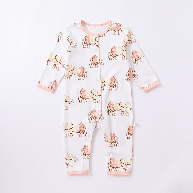 Baby Animal Print Pattern Full Button Design Cotton Romper-2