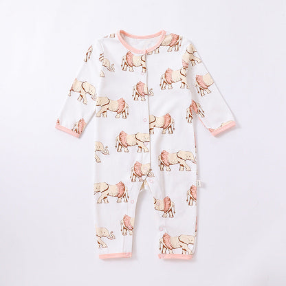 Baby Animal Print Pattern Full Button Design Cotton Romper-2