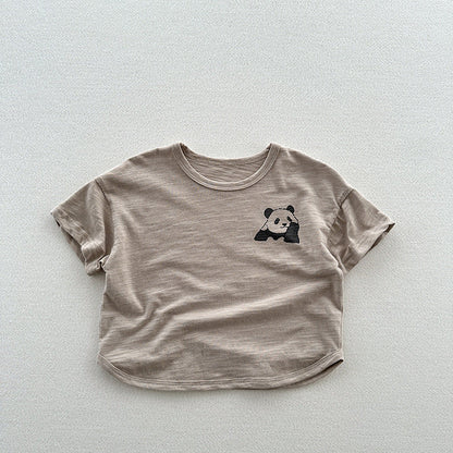 Summer New Arrival Kids Unisex Soft Comfortable Short Sleeves Panda Logo Top Casual T-Shirt-1