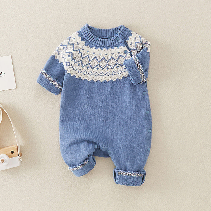 Baby Boy Geometric Pattern Comfy Knitted Romper-1