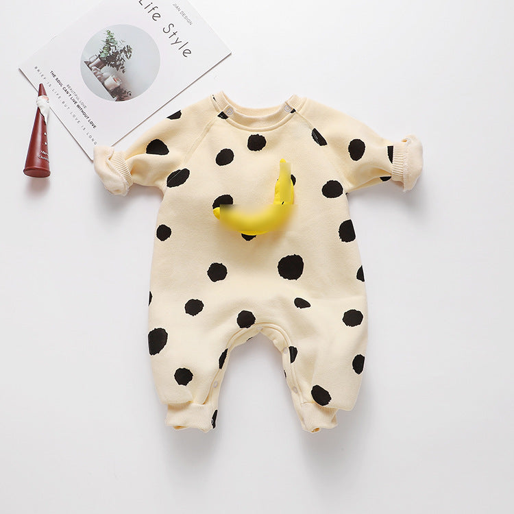 Baby 1pcs Striped &amp; Dot Pattern Long Sleeved Romper Jumpsuit-1