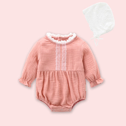 Baby Girl 1pcs Mesh Patchwork Design Solid Color Princess Style Onesies Bodysuit-2