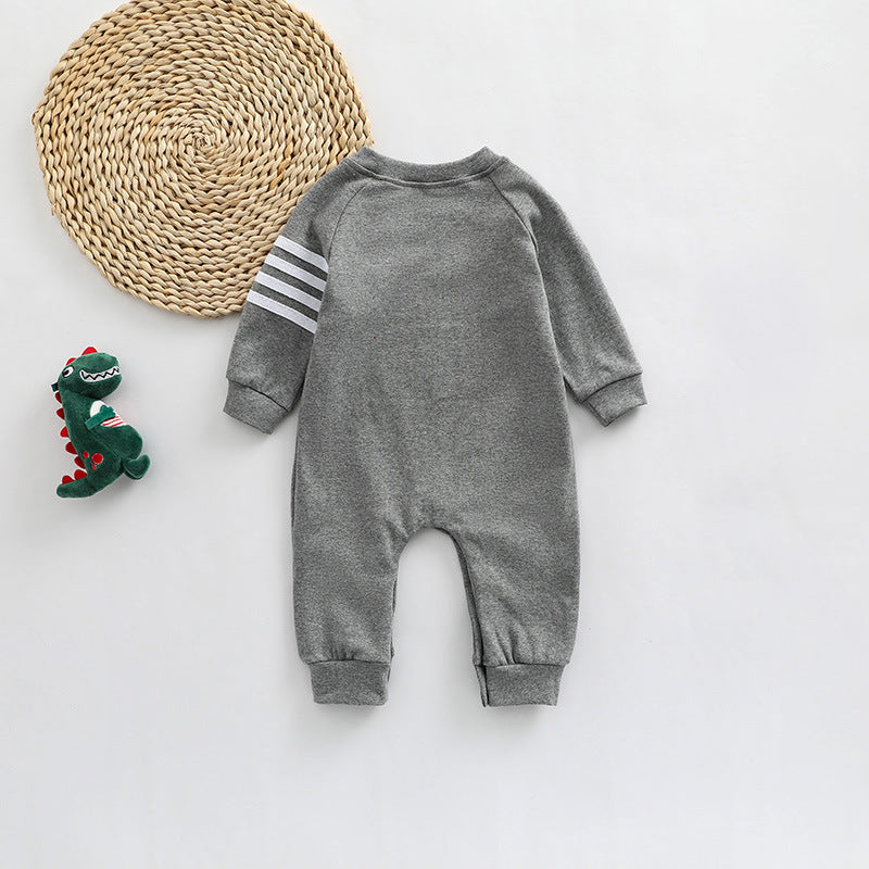 Baby Solid Color Side Striped Sleeve High Elastic Cotton Jumpsuit-1