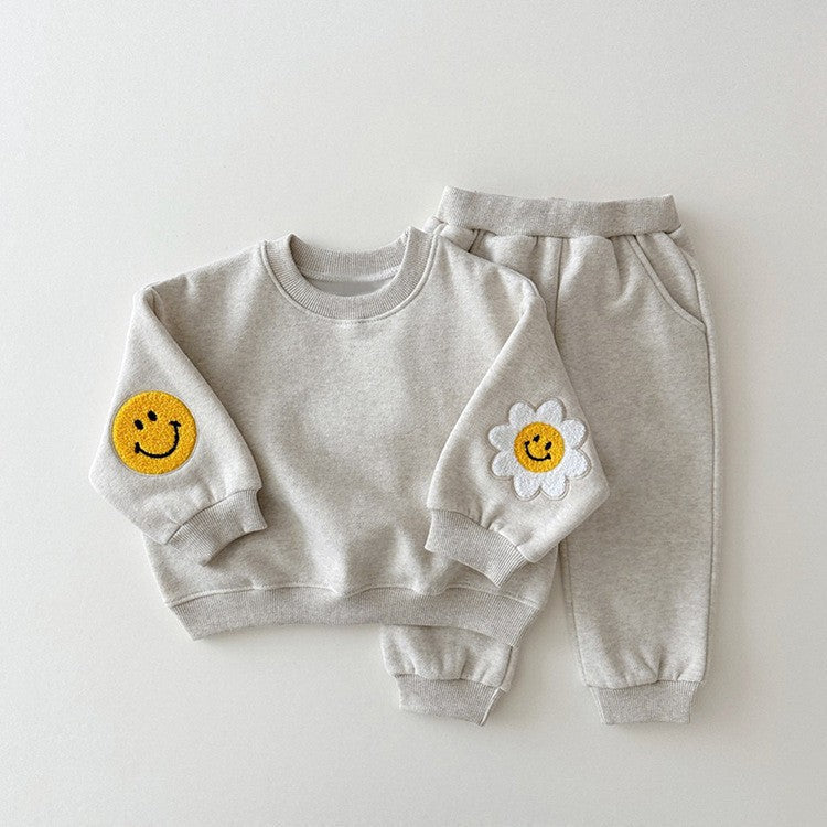 Baby Girls Kids Cartoon Pattern Knitted Crew Neck Casual Pullover Solid Color Pants Set-2